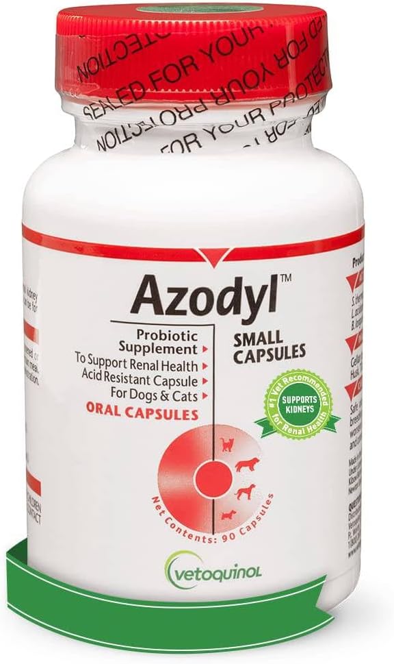 Vetoquinol Azodyl Kidney Health Supplement for Dogs & Cats, 90ct - Probiotic Pet Wellbeing - 지원 Kidney 기능 및 Renal Toxins 관리 - Renal Care Supplement - 쉬운 방법 작은 모자