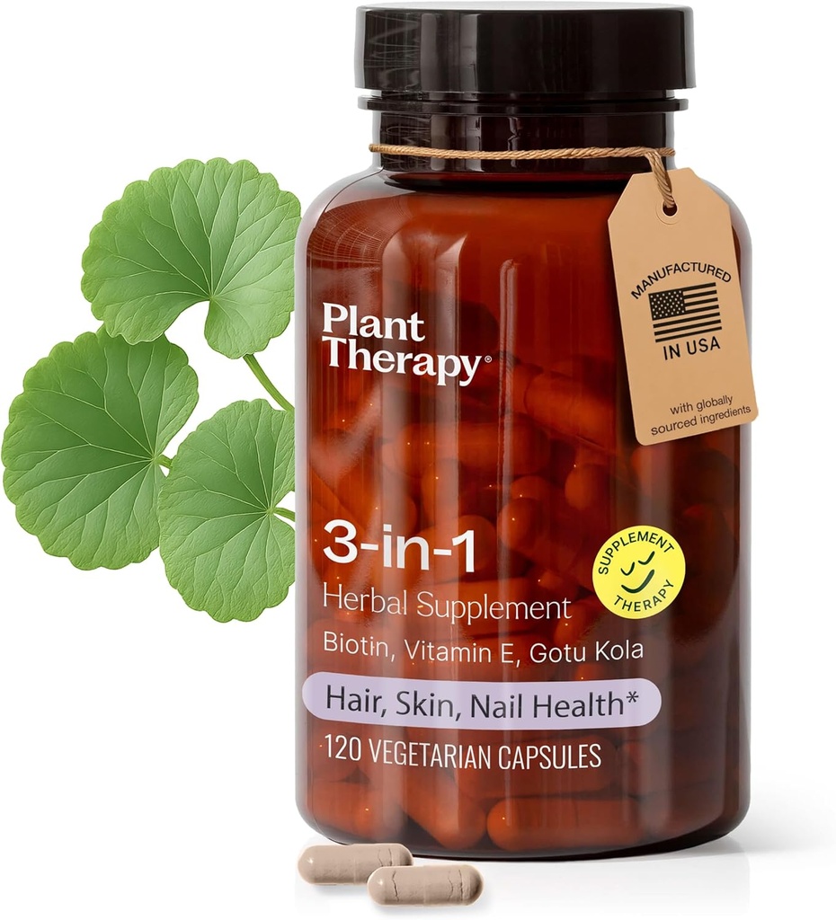 식물 치료 3-in-1 Biotin 캡슐 비타민 E & Gotu Kola 제조 미국 4 개월 공급 지원 레이디언트 피부, 머리 성장 및 강한 손톱 여자 120 채식 캡슐에 대 한 보충