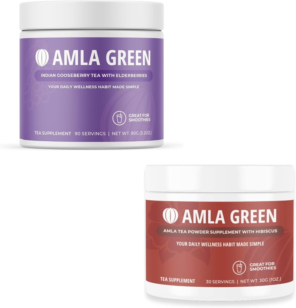 Amla Powder & Green Tea Superfood Supplement, 산화 방지제 지원, Elderberry (90 서빙) 및 Hibiscus (30 서빙), 유기, 비건