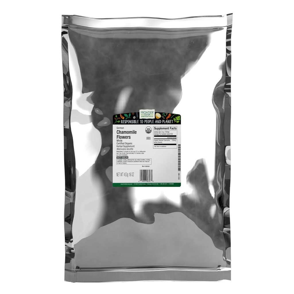 Frontier Co-op 유기 전체 Chamomile 꽃, Kosher, 대량 허브 - 차, 자연 스킨 케어 조리법 및 더를위한 Chamomile 꽃 | 16 Ounce (팩 1)
