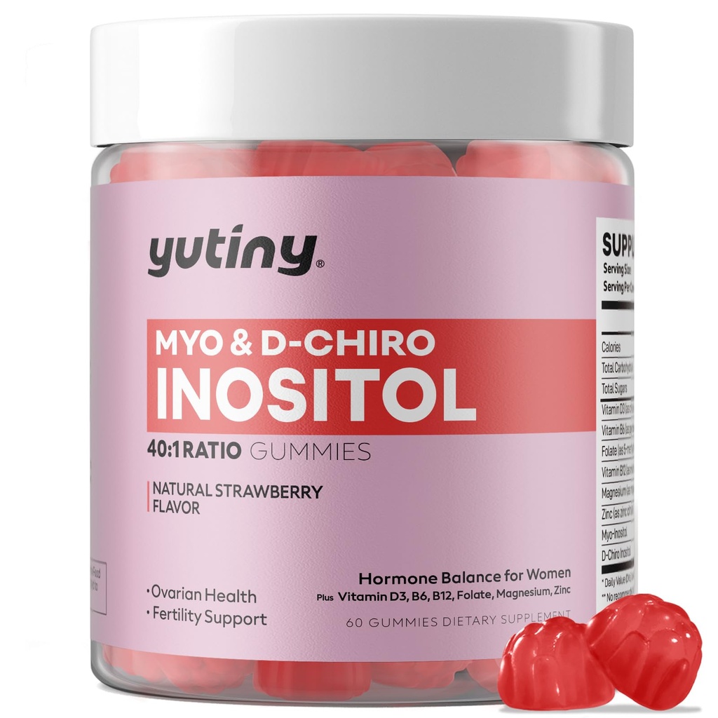 Myo-Inositol & D-Chiro Inositol Gummies, 비타민 B6 B12 & 여성, 채식, 설탕 무료, 딸기 맛, 60 개
