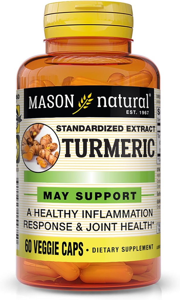 MASON NATURAL Turmeric 500 mg, 95% Curcuminoids와 더불어, 전반적인 웰빙 & 합동 지원을 위한 보충교재, 60 식물 기초적인 Veggie 캡슐