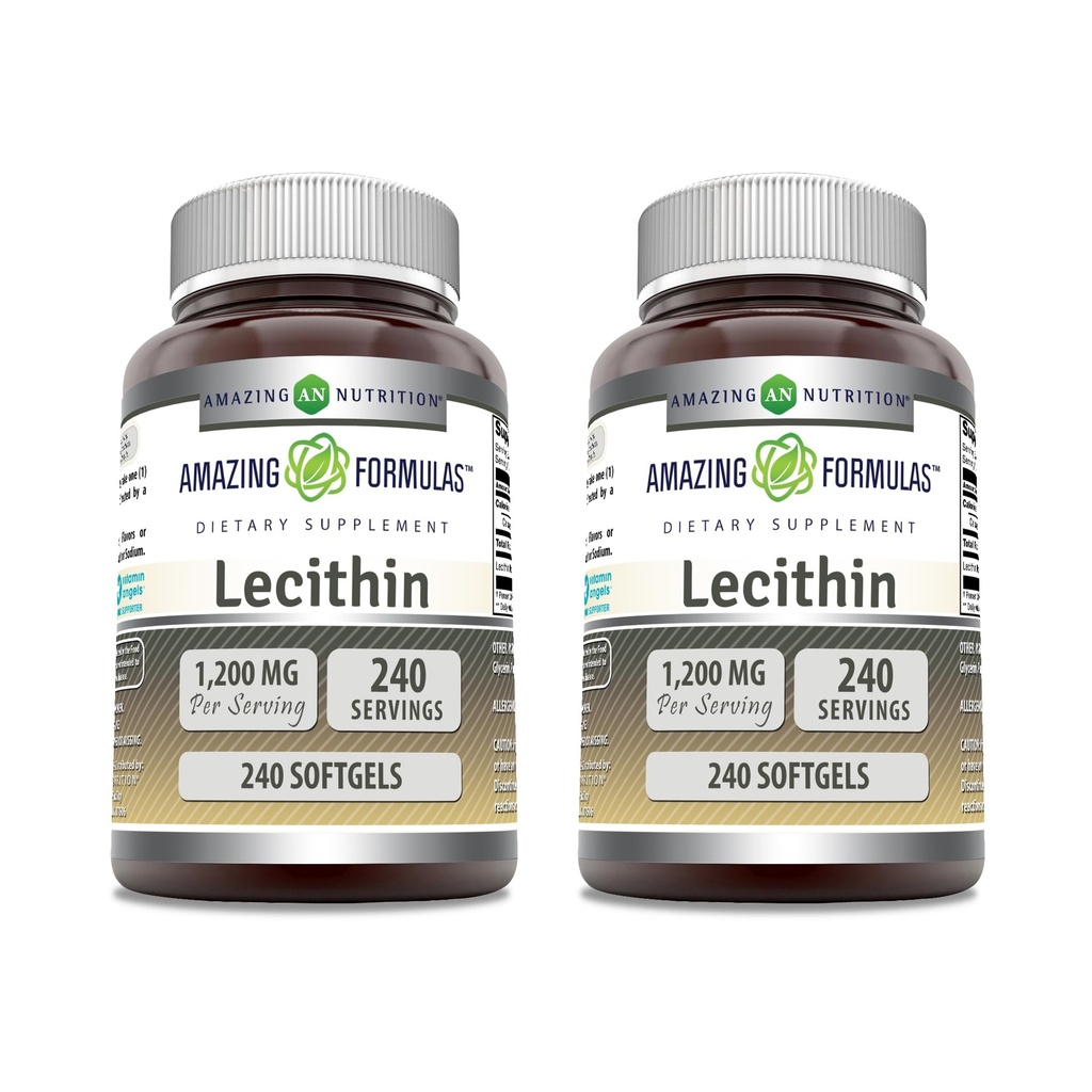 놀라운 수식 Lecithin 1200 mg Softgels 보충 | 높은 효능 | Non-GMO | 글루텐 무료 (2 팩, 240 개)