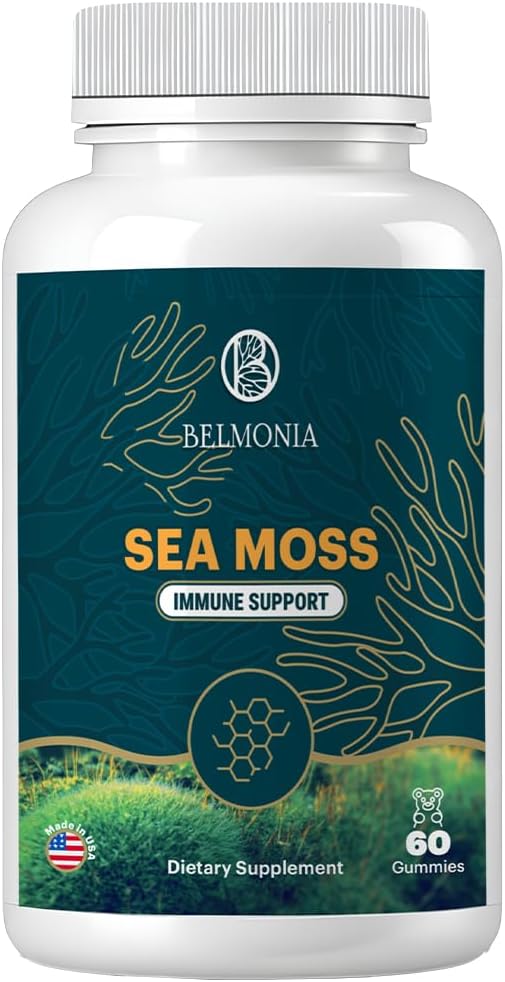 Sea Moss Gummies — Immune 힘 & 피부 건강, 유기 아일랜드 모스 거미 곰, 60 조사, Vegan, Endurance & 건강을위한 Superfood Chewable 보충교재