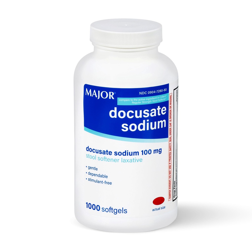 MAJOR Docusate 나트륨 100mg의 Occasional 변비 구호를 위한 발판 연화제 - Gentle, Dependable, 자극제 자유로운, 1000 Softgels