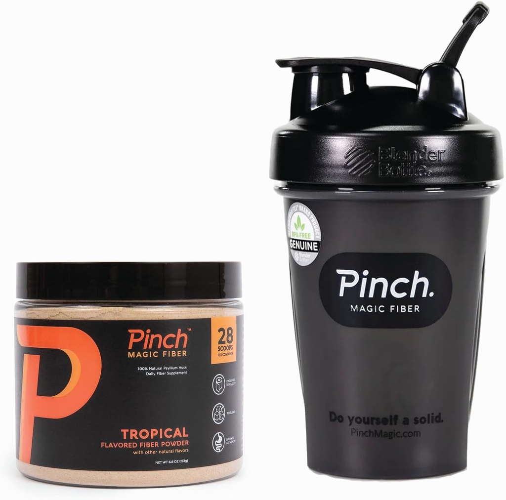 Pinch Magic Fiber & Shaker Combo | 다이제스트 건강, 케토, 비건, 슈가프리| BPA-Free Shaker를 매끄러운 믹싱 및 여행에 포함 | USA-Made | 28-Day 공급 | 20 oz