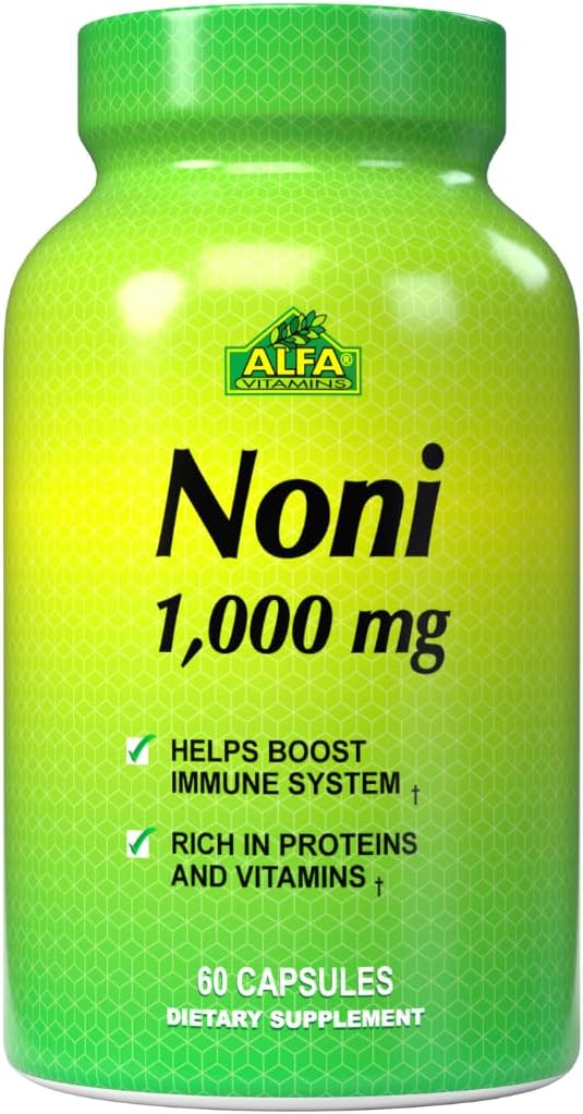 ALFA VITAMINS Noni 1000 Mg 60 캡슐 - 몸의 최적의 기능을위한 토닉 - 산화 방지제