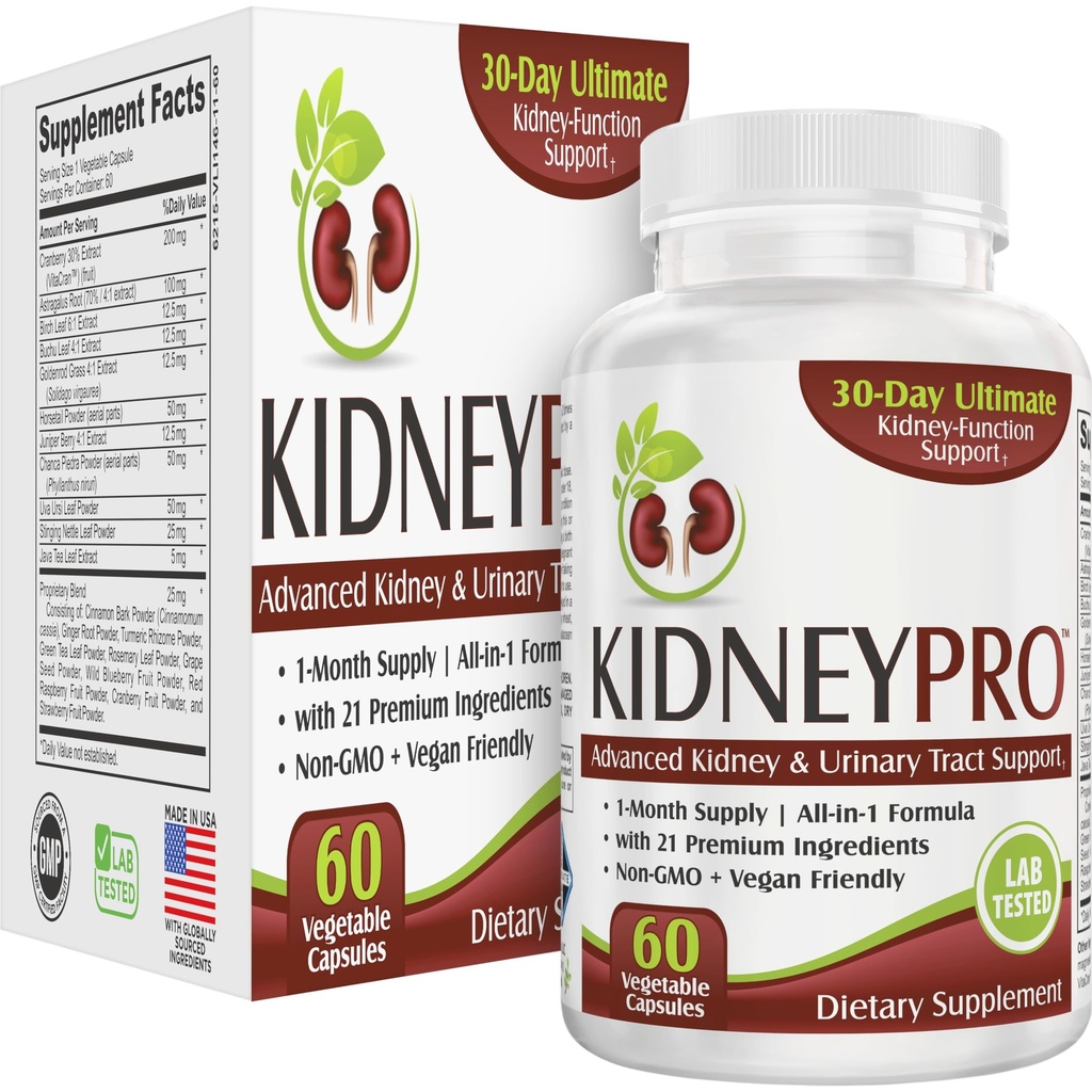 Kidney-PRO with 21 Kidney 건강 보조제 | All-in-1 Formula | Kidneys & Urinary Tract Supplement | Daily Cleanse & Detox Support | 1개월 공급 | 60 캡슐