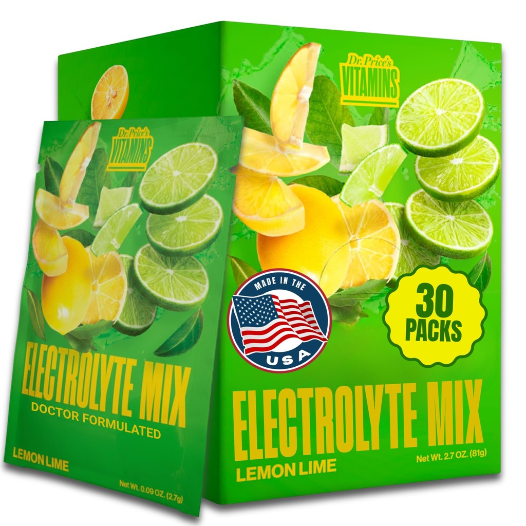 Dr. Price’s Electrolyte Mix | 슈즈프리 하이드로션 파우더 72+트레이드 미네랄 | 슈즈, 패스트-필립 일렉트로테 파우더 패킷 | 레몬-리임 (30 팩)