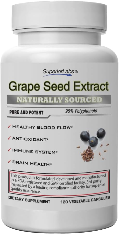 우량한 실험실 포도씨 추출물, 400mg, 120 식물성 캡슐, 95% 폴리페놀, 높은 산화를 억제하는 내용, 건강한 혈액 교류, 지원 면역 체계 및 두뇌 건강