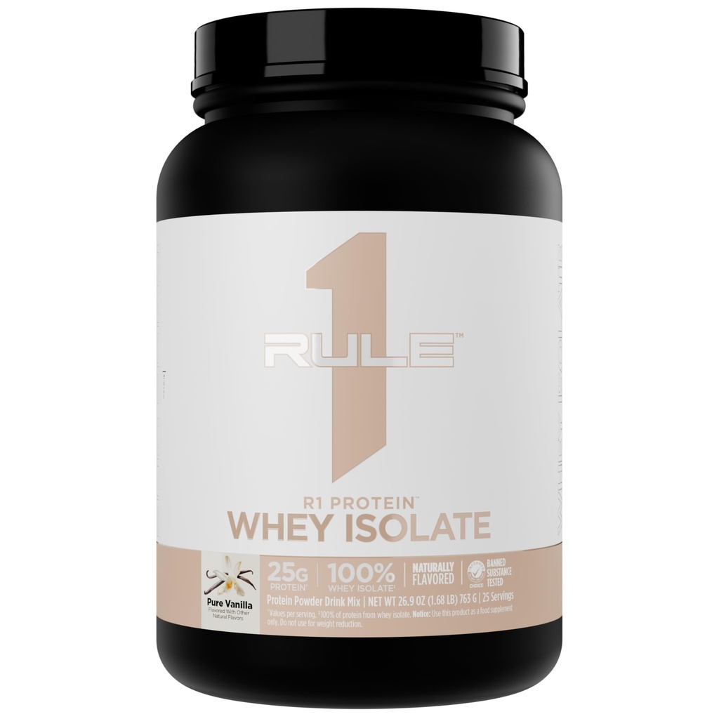 규칙 1 Naturally flavored R1 Protein Whey Isolate - 25g Protein & 6g BCAA를 함유 한 깨끗한 공식은 운동 회복 (1.7 Pounds*, Pure Vanilla)을위한 독점적으로 절연 및 가수 분해 된 소스입니다.
