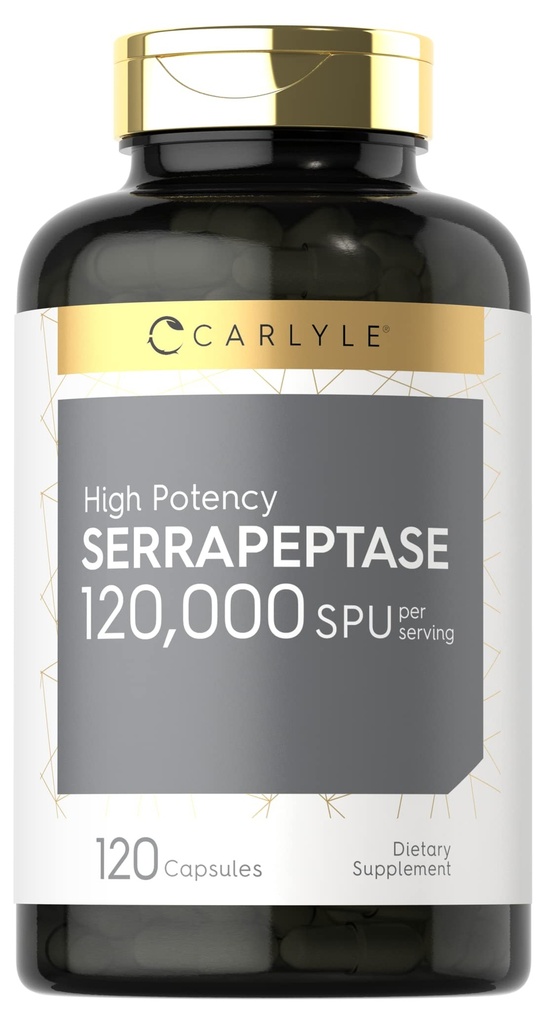 Carlyle Serrapeptase 120000 SPU | 120 캡슐 | 지원 Sinus Health | 글루텐 프리 효소 보충