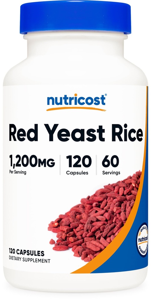 과량 빨간 효모 밥 1200mg의 120의 캡슐 - 60의 봉사, Veggie 모자, 비 GMO, 글루텐 자유로운