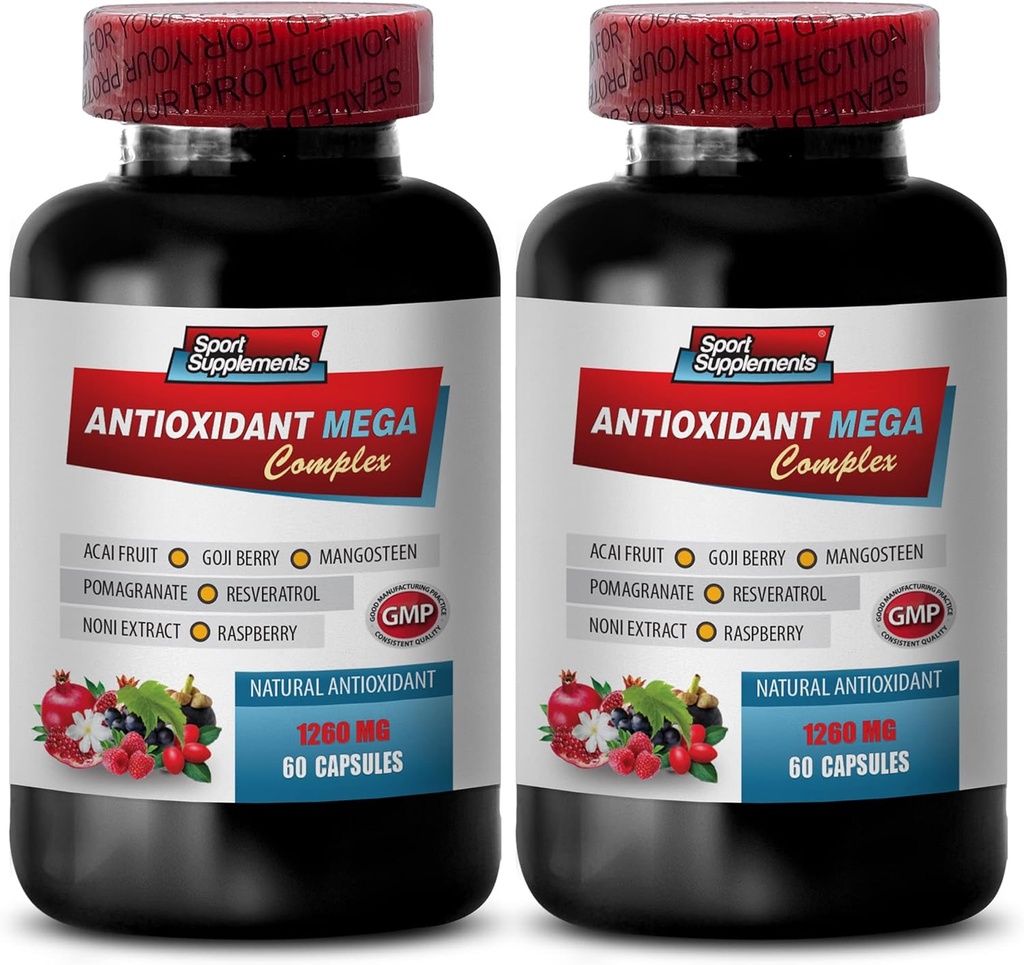 산화 방지 멀티비타민 - ANTIOXIDANT MEGA COMPLEX 1440 MG - Resveratrol 복합체, Acai berry 알약, Trans-resveratrol, Goji berry 알약, 석류 추출물 캡슐, Mangosteen - 2B 120 캡슐