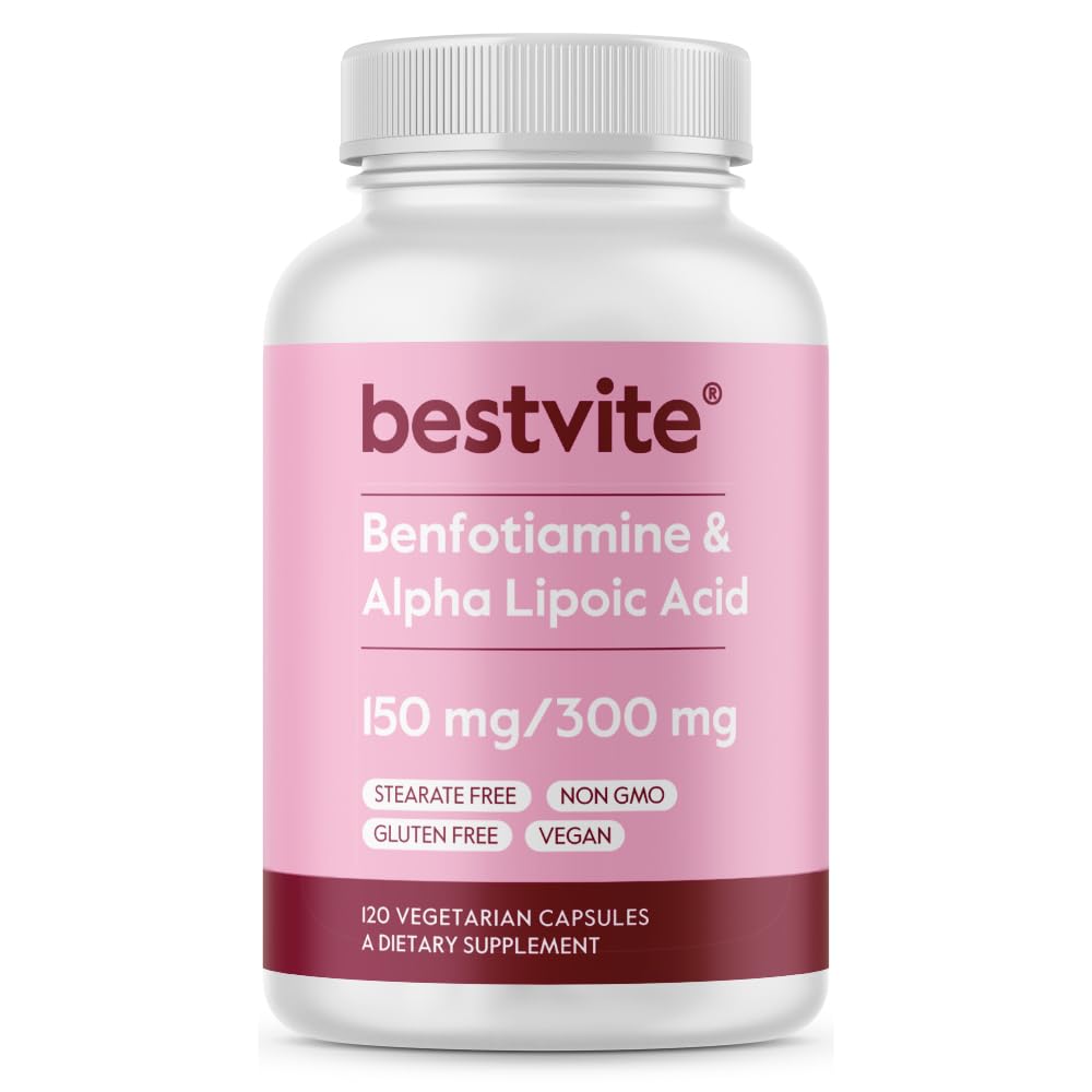 Benfotiamine 150mg / 알파 Lipoic Acid 300mg (120 채식 캡슐) - Stearates 없음 - Vegan - 글루텐 무료 - 비 GMO