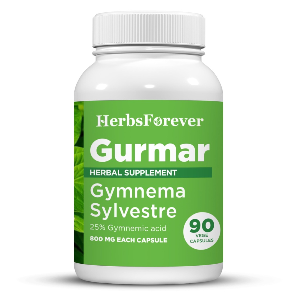Herbsforever Gurmar 캡슐 | Gymnema Sylvestre Extract 7:1 | 90 Vegan Capsules | Ayurvedic Herbal Supplement | 건강한 설탕 대사 및 웰빙 지원