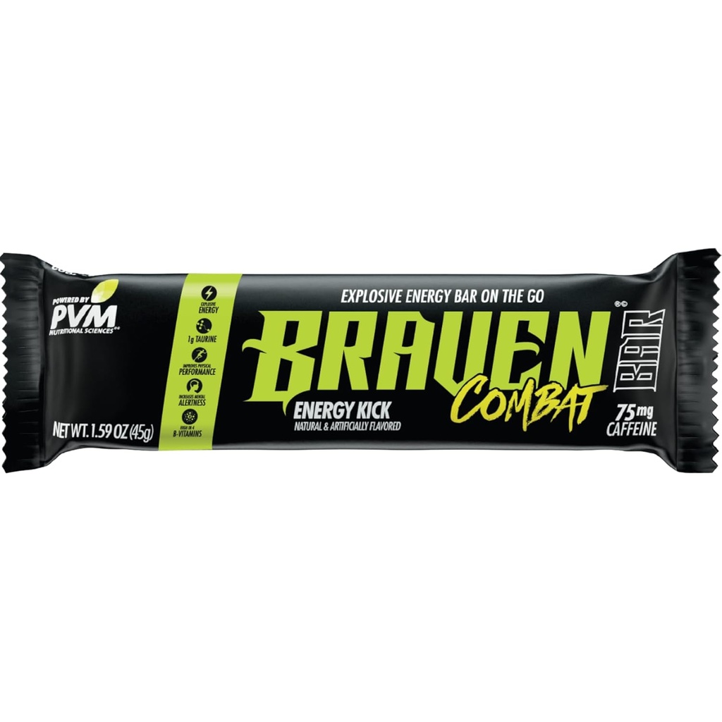Caffeine (1.59 oz, 20 팩)이있는 Braven Combat Energy Kick Energy Bar - 75mg Caffeine이있는 On-The-Go Energy Bar - 글루텐 무료 에너지 스낵 - Caffeine과 에너지 Chews 대안