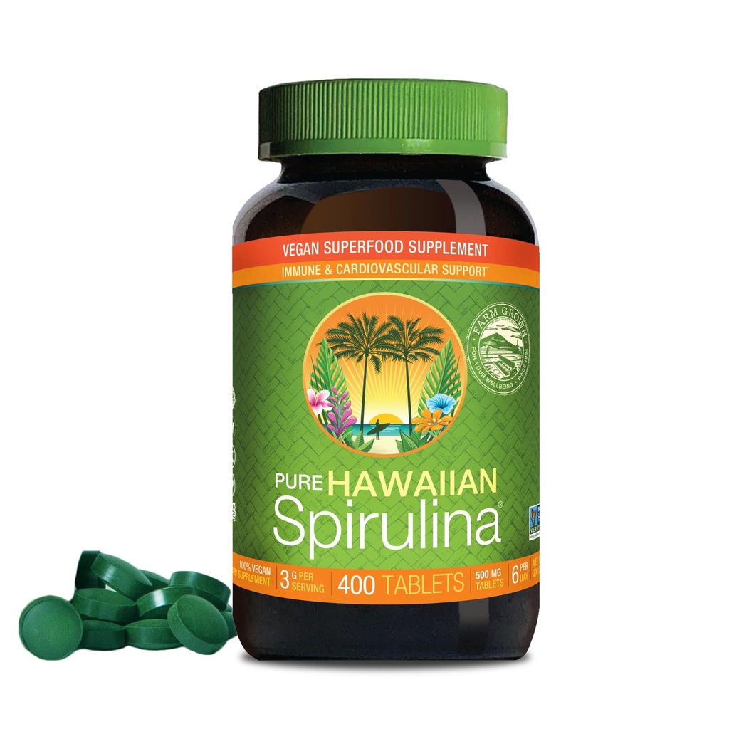 Nutrex Hawaii, Pure Hawaiian Spirulina 500 mg, Vegan, 지원 면역 체계, 심장, 세포 및 에너지, 400 정제