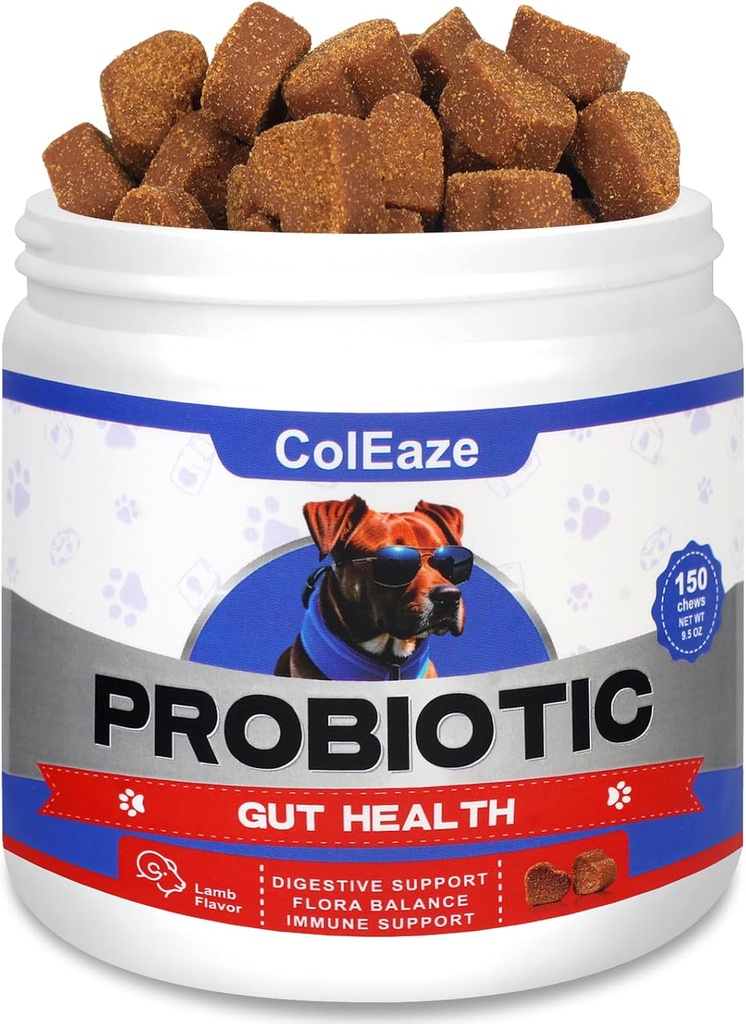 개를위한 Probiotics, Digestive Health 150 Chews Dog Probiotics, Gut Health, Diarrhea, Itchy Skin 및 Itchy Ears Immunity 6 Digestive Enzymes와 개 Probiotics Chews - Lamb 풍미