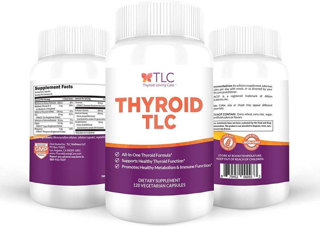 Thyroid TLC - Iodine, Selenium 및 Maganese (120 채식 캡슐)를 가진 All-in-One Thyroid 지원 공식