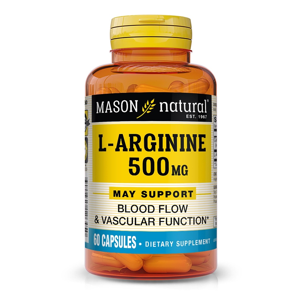 MASON NATURAL L 아르기닌 칼슘 지원 건강한 순환 & 관 기능, 산화 질소 보충교재, 60의 캡슐을 가진 500 mg