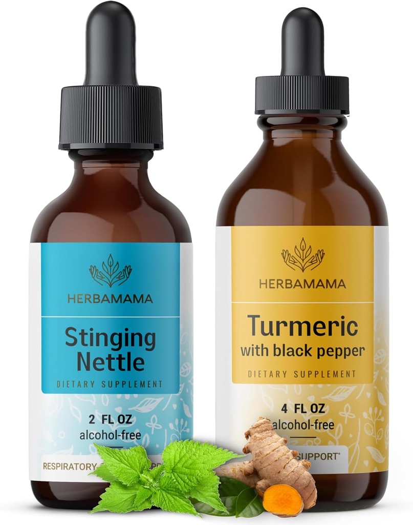 HERBAMA 허브 액체 드롭 키트 - 스팅 Nettle 2 fl oz & Turmeric Curcumin Tincture 4 fl oz - Vegan, Non-GMO, Sugar & Alcohol-Free - 2 Pack의 번들