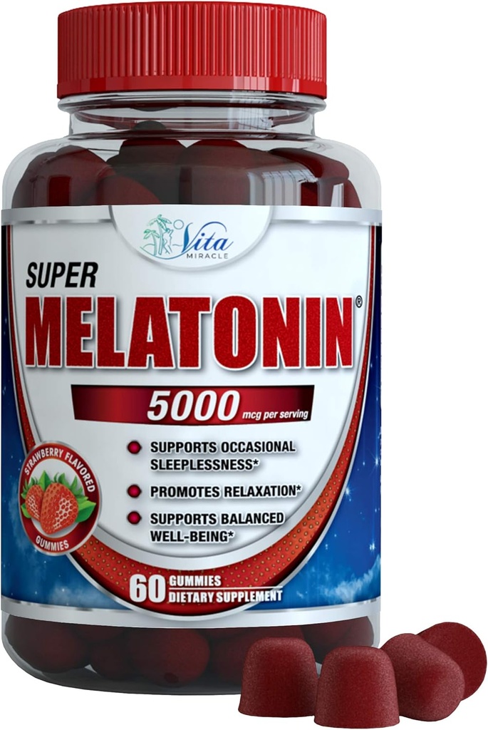 Vita Miracle Melatonin Gummies Kids 성인 5mg - 아이들과 성인 캘름 수면 보조를 위한 여분 힘 잠 거짓 알약 보충교재