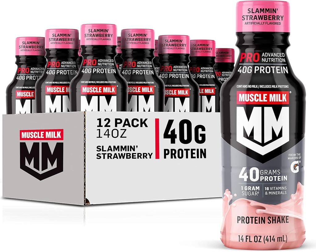 근육 우유 직업적인 시리즈 단백질 Shake, Slammin' 딸기, 40g 단백질, 14 Fl Oz, 12 팩