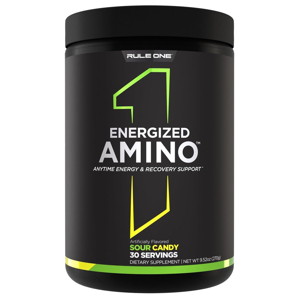 규칙 1 Energized 아미노산 – BCAAs, 글루타민, Citrulline, Beta Alanine 및 녹차 잎 추출물에서 카페인을 가진 언제든지 에너지와 회복 지원 (30의 서빙, Sour Candy)