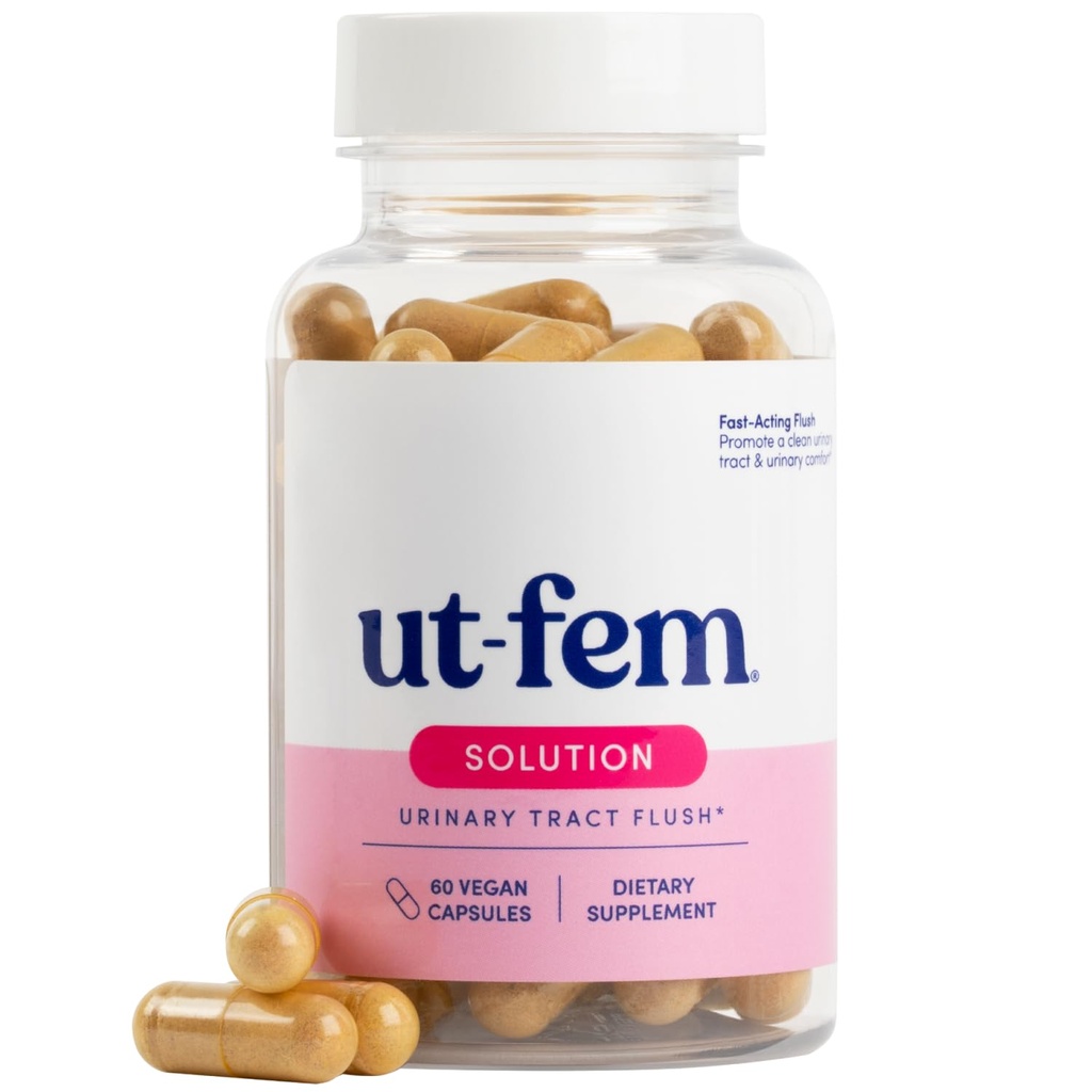 UT-Fem 솔루션 - 여성, Proactive UTI 지원, Cleansing & Comfort, Clinical-Strength D-Mannose, Cranberry 및 천연 성분에 대한 빠른 행동 플러시 - 60 Vegan 캡슐