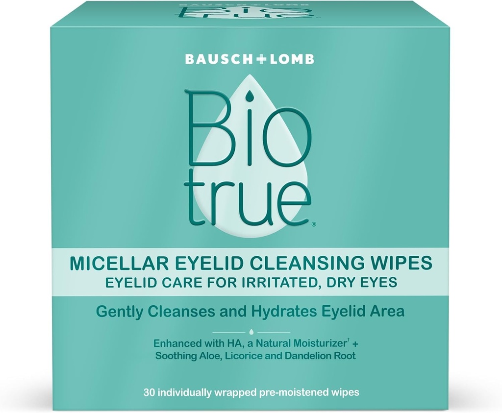 과민하고 건조한 눈 청소를 위한 Biotrue Micellar Eyelid 배려는 Bausch + Lomb, 다, 30 조사에서 닦습니다