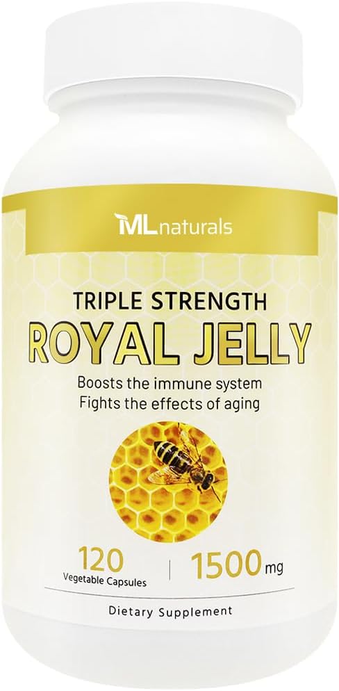 ML Naturals Royal Jelly 1500mg 120 식물성 캡슐, 6% (27mg) 10-HDA와 동등한. Freeze-Dried, 글루텐 무료, NSF 인증 및 cGMP 준수