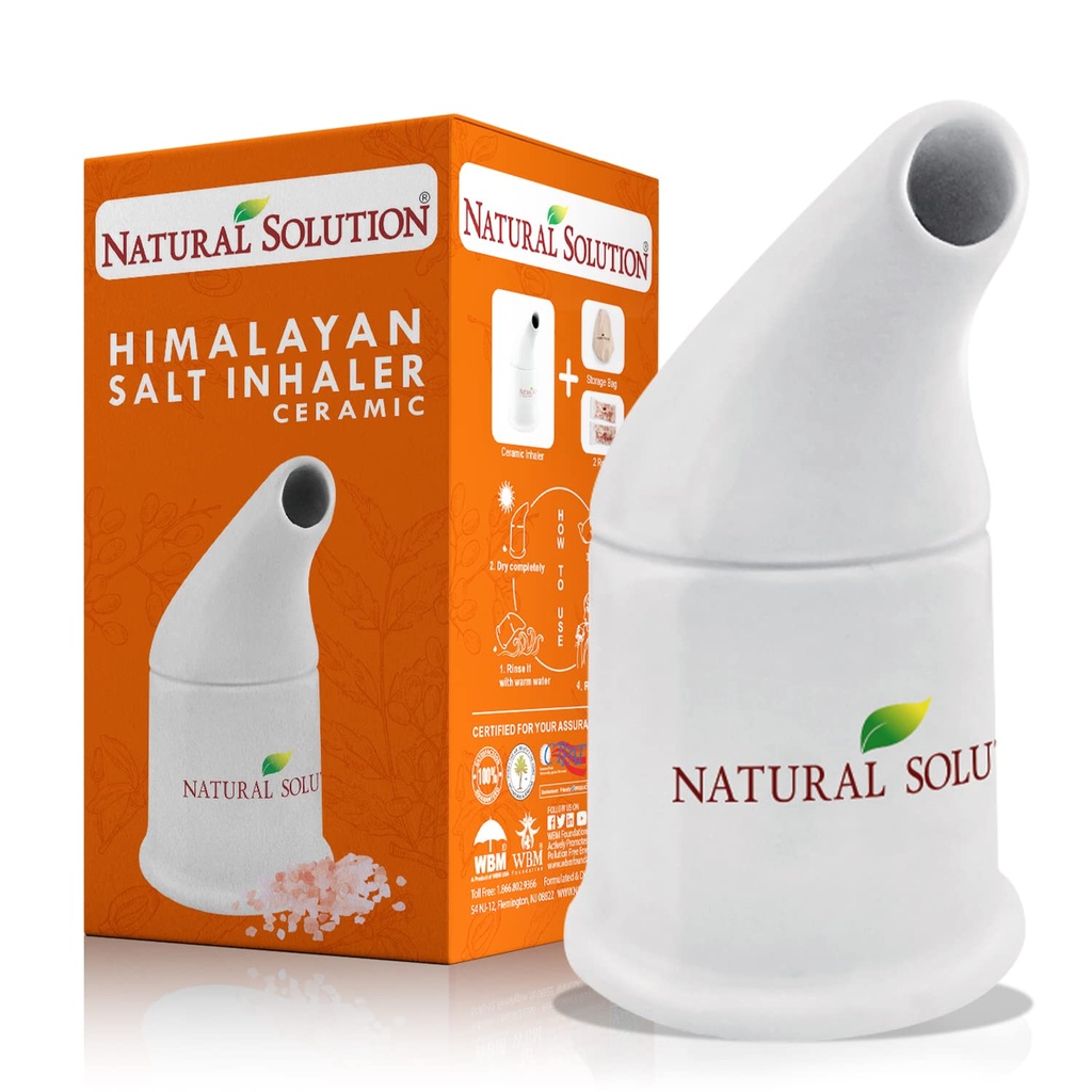 NATURAL SOLUTION 세라믹 소금 흡입기 2 Himalayan 핑크 소금 보충, 정화 호흡 시스템, 구호 혼잡, 아스토마 화이트 1 카운트 용 흡입기