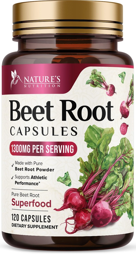Beet 뿌리 캡슐 1300mg - 추가 강도 붉은 Beetroot 분말 보충 - Nitric 산화물 생산, 심장 건강 및 천연 에너지 지원 - Non-GMO, Vegan, 글루텐 무료 - 120 Veggie 캡슐