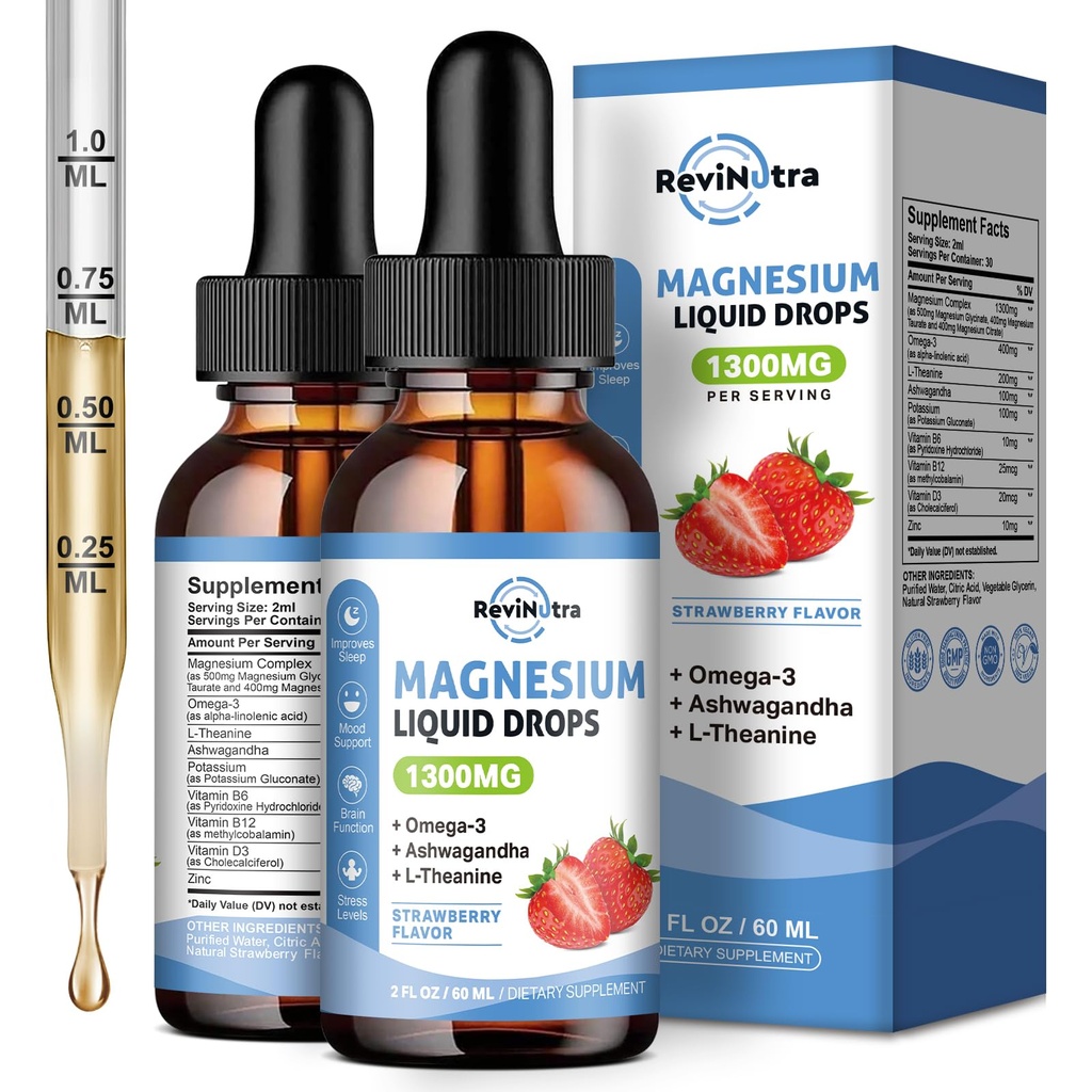 2개의 팩 액체 마그네슘 글리세라이드 낙타 & 구연산염, Omega3, L-Theanine, 칼륨, Ashwagandha, 수면을 위한 비타민, 근육, 면역력, 설탕 자유로운 딸기 풍미를 가진 Calm 마그네슘
