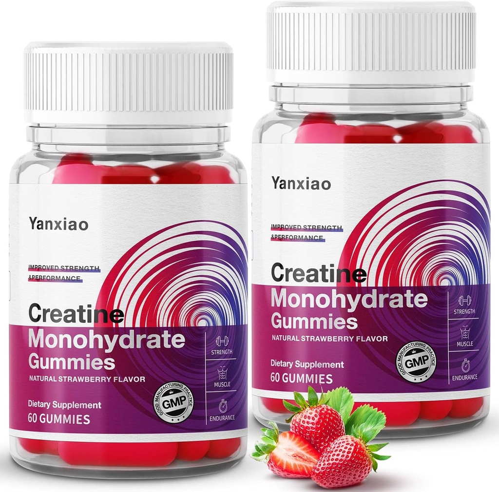 yanxiao 크레아틴 Monohydrate Gummies 남자 & 여자를 위한 5g, 노화 방지 공식, 근육 성장과 힘을 위한 설탕 자유로운 크레아틴 Chews, 비타민 C 및 다른 양분 (120 조사)를 포함합니다
