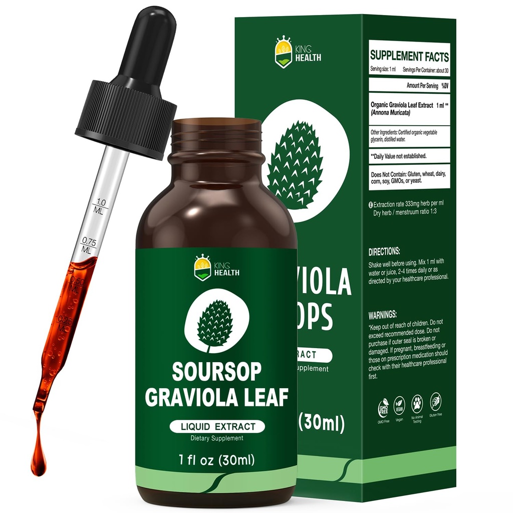 유기 Soursop Graviola 잎 추출물 액체 하락 | Soursop Bitters 액체 | 높은 흡수, 강화 된 Bioavailability | Vegan, Non-GMO, 글루텐 무료 | 면역 지원 | 1 Fl Oz