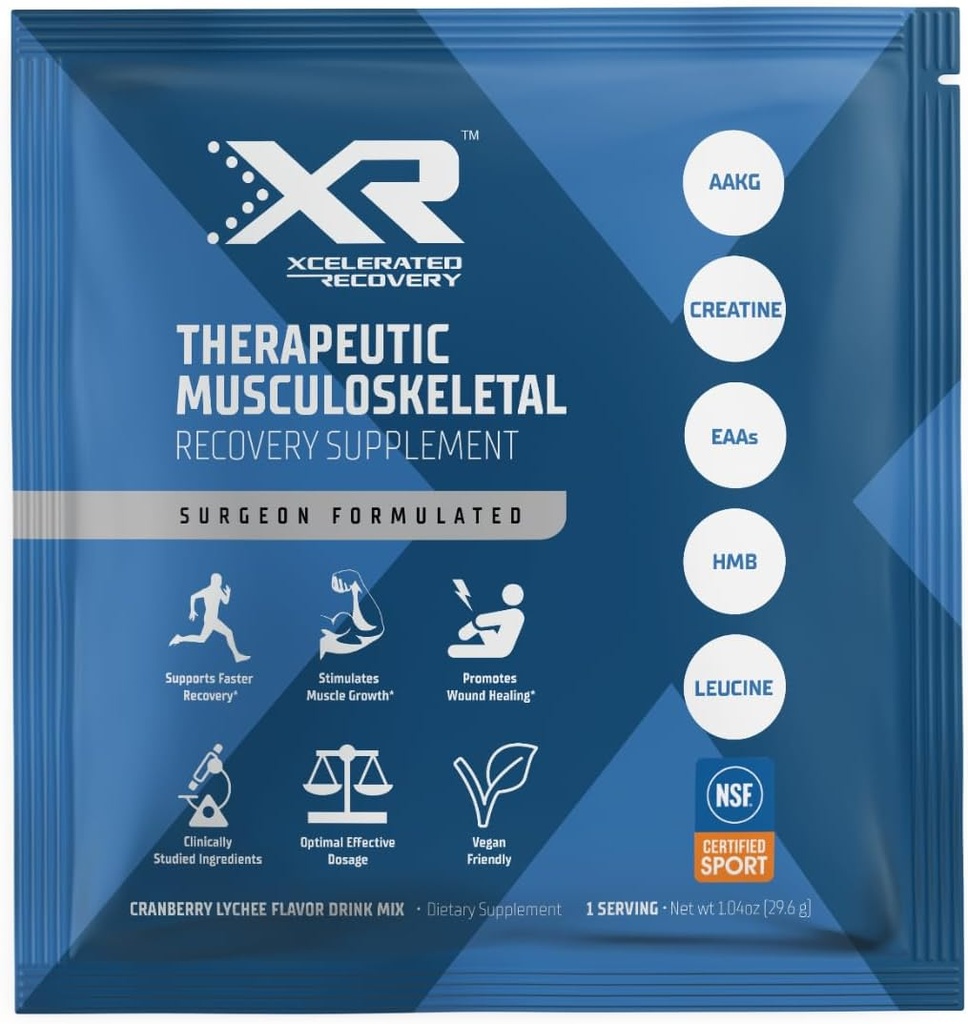 XRTM Therapeutic Musculoskeletal Recovery Supplement 14-Pack | Injury & Surgery Recovery | 아미노산, HMB, 크레아틴, AAKG | 크랜베리 라이스 파우더 드링크 믹스 | NSF 스포츠 인증
