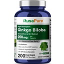 NusaPure 은행나무 Biloba 50:1 추출물, Veggie 모자 당 12,500 mg와 동등한 250 mg 200 캡슐 (채식, 비 GMO, 채식주의자) Bioperine