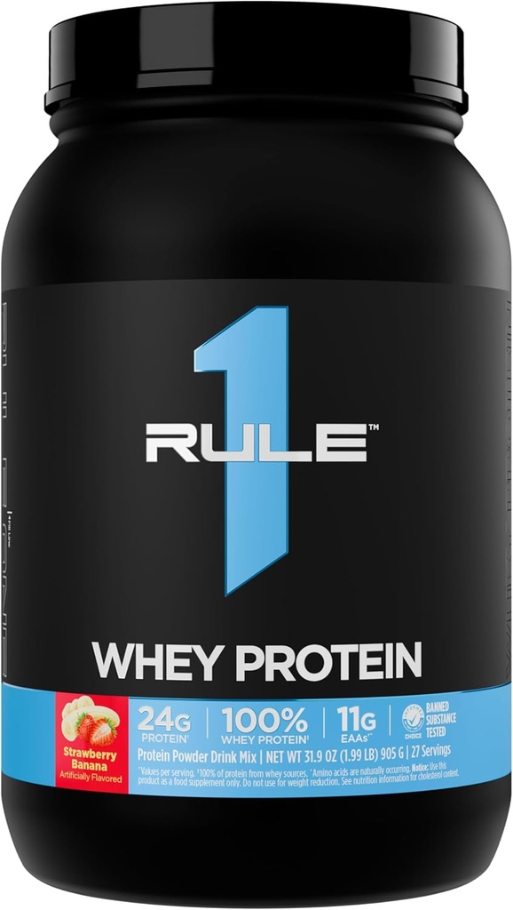 규칙 1 Whey Protein - 24g 자연적인 Occurring EAAs 및 운동 회복 또는 언제든지 사용 (2 파운드 *, 딸기 바나나)에 대한 BCAA를 가진 All-Whey 소스에서 단식 단백질