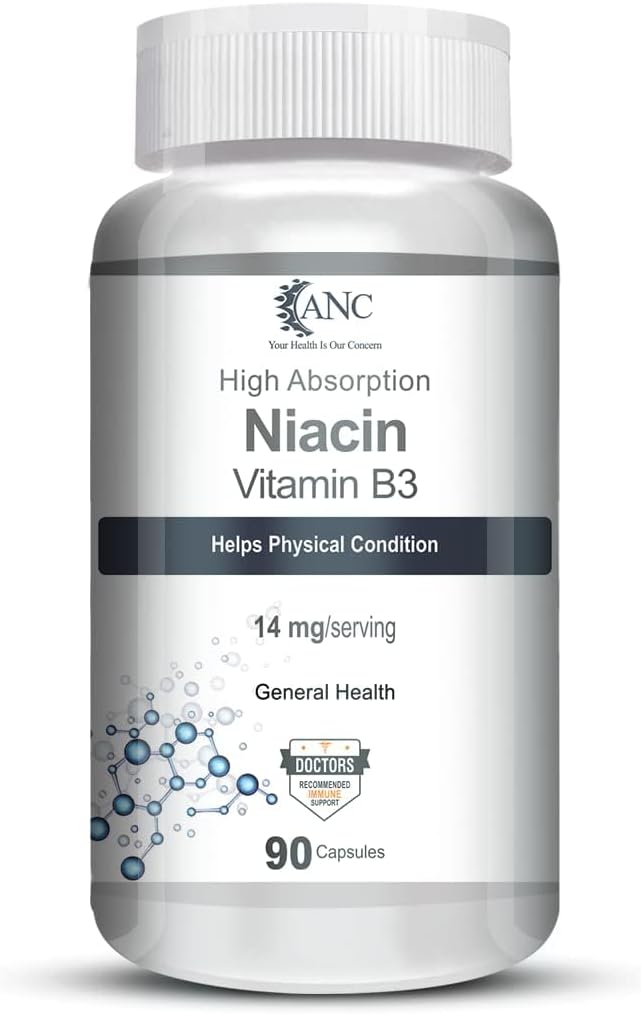 일반 Niacin 비타민 B3 캡슐 - 홍조, 비 GMO, 글루텐 무료 -90 캡슐