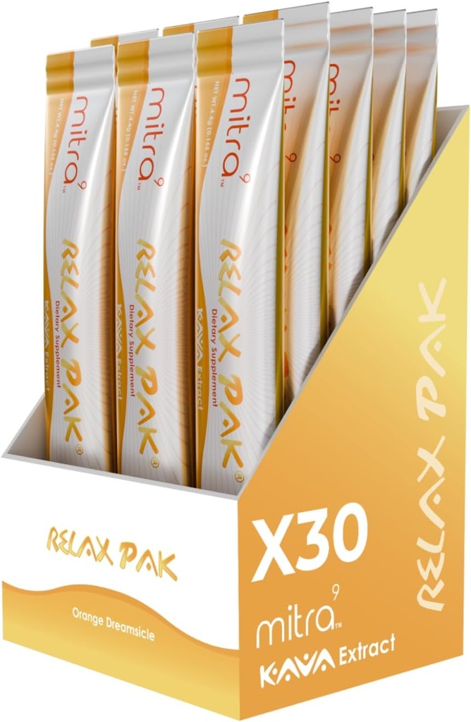 Mitra9 Kava Powder RelaxPak - 오렌지 드림 카바 추출물 분말 패킷 | 무드 강화제 | 식물 기반 | 천연 Calm 및 Clarity | 간편한 오픈 싱글 슬링 스틱 (30)