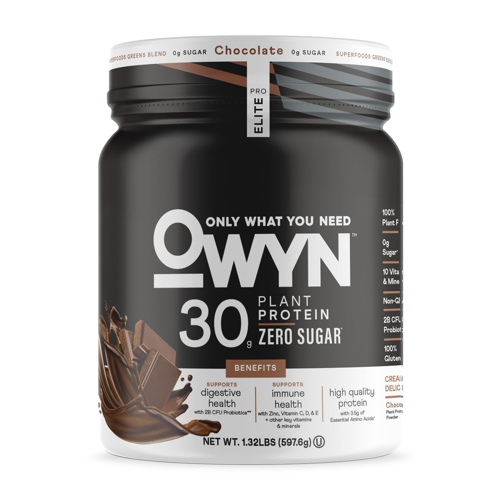 OWYN 당신이 직업 엘리트 높은 단백질 분말, 운동 회복을 위한 30g Vegan 단백질, Delicious 매끄러운 맛, 영 설탕, 낮은 순수한 Carbs, 초콜렛, 12의 서빙 (1.32 LB) 필요로 하는 경우에만