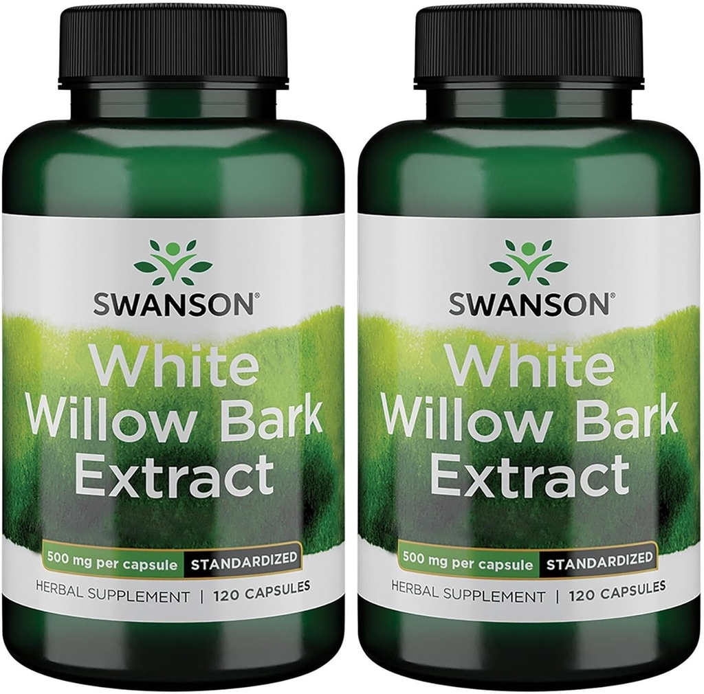 Swanson White Willow Bark Extract - 공동 지원 및 근육 완화 촉진 - 15 % Salicin - Stomach Irritation없이 자연 보충 - (120 캡슐, 500mg 각) (2 팩)