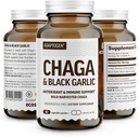 100 % Real Wild Chaga Mushroom & Aged Black Garlic Powder Capsules - 산화 방지제 및 면역 지원 보충교재 | 노르딕 Forest Chaga Mushrooms with Black Garlic | 필러 | 1500mg 캡슐 | 90 ct