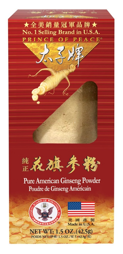 평화의 왕 100 % 위스콘신 미국 인삼 분말 (Panax Quinquefolium), 선물 상자 1.5oz