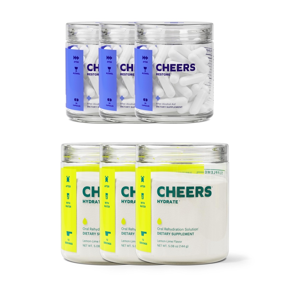 체어 클래식 콤보 | Restore + Hydrate | Rehydrate & Feel Better 애프터 음주 | DHM, L-Cysteine, B-Vitamins, Electrolytes | 12 복용량 각 | Liver Support | Electrolyte 보충제