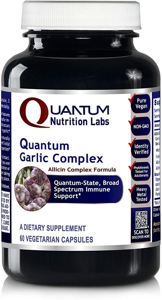 Quantum Nutrition Labs Quantum Garlic Complex - 마늘 Allicin 보충제, 마늘 알약, Allicin 추출물, 마늘 추출물, 유기 마늘 캡슐, 면역 지원 - 60 채식 캡슐