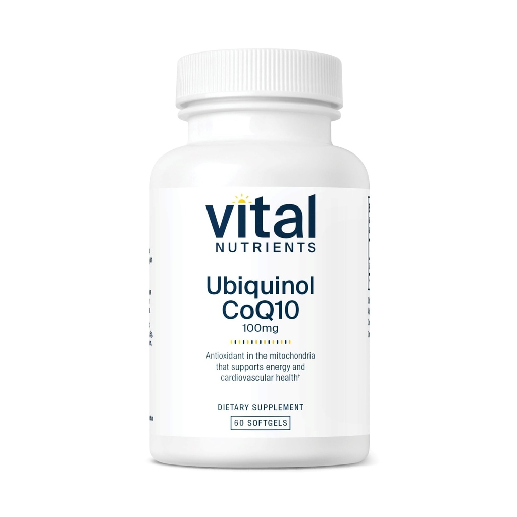 Vital Nutrients Ubiquinol CoQ10 100mg | Coenzyme Q10의 활성화 형태 | 심혈관과 뇌 건강 지원에 강력한 항산화제 * | 글루텐과 낙농 무료 | 60 채식 Softgel