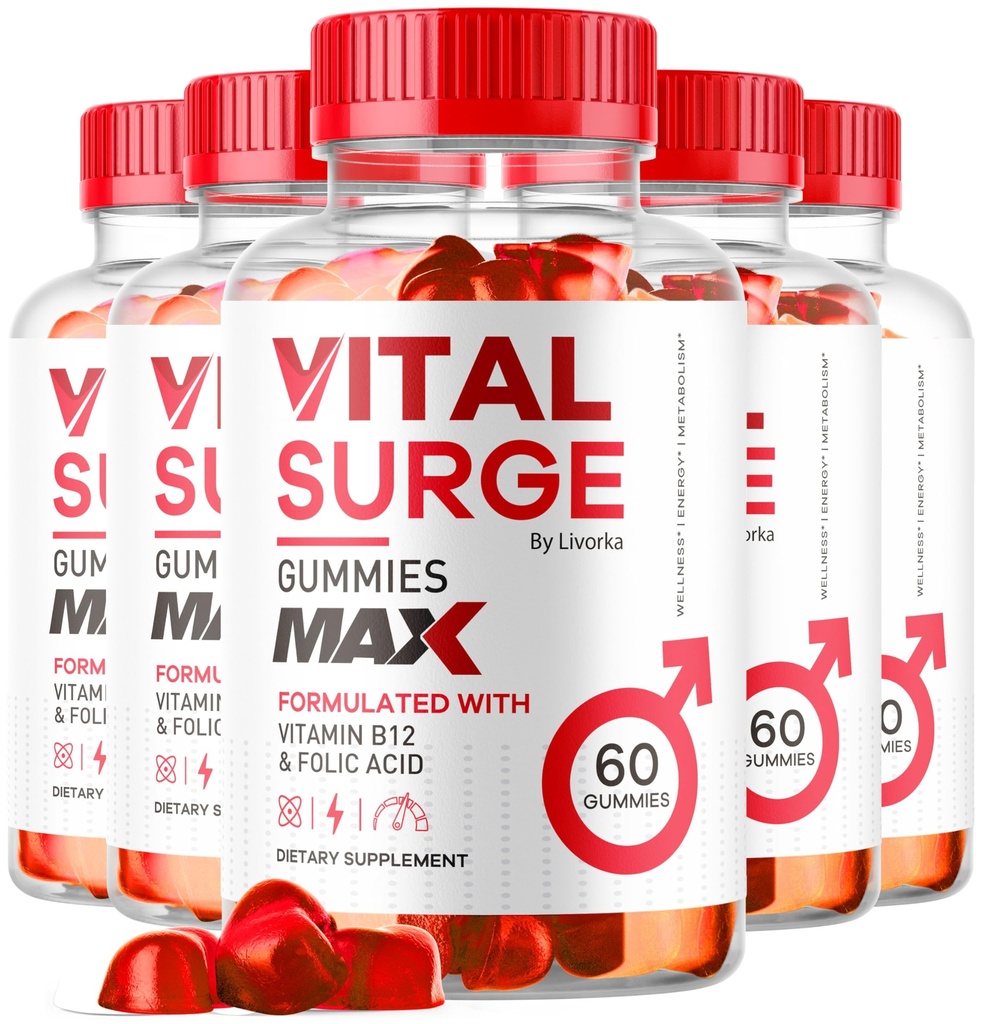 (5 팩) Vital Surge MAX, 남성 지원을 위한 VitalSurge Gummies MAX, 1050 MG 진보된 최대 힘 공식, VitalSurge MAX 남성 성과, Vital SurgeMAX Mens Gummies